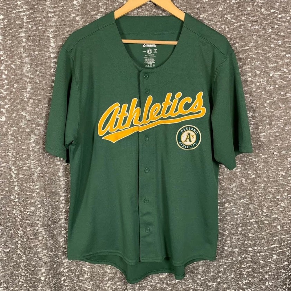 Stitches Oakland Athletics MLB Baseball Jersey Men's Large Green Button Up Shirt